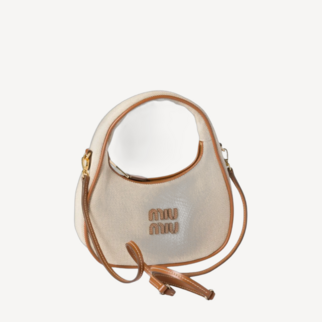 Miu Miu Wander Hobo 帆布和皮革新月包手袋 自然色 白蘭地色
