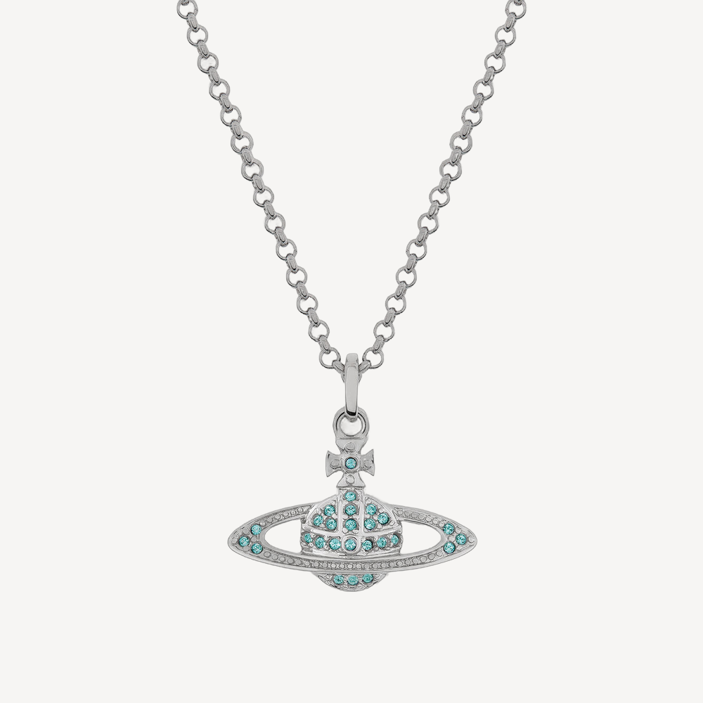 Vivienne Westwood Mini Bas Relief Pendant Necklace Light Turquoise Silver