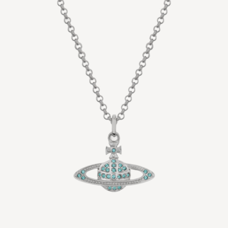 Vivienne Westwood Mini Bas Relief Pendant Necklace 湖水蓝色水晶银色颈链